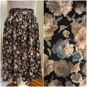 Vintage 80s Floral Beige Ruched Waist Skirt by Rosner